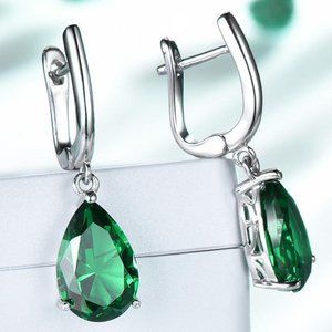 PEAR EMERALD GREEN CUBIC ZIRCONIA EARRINGS